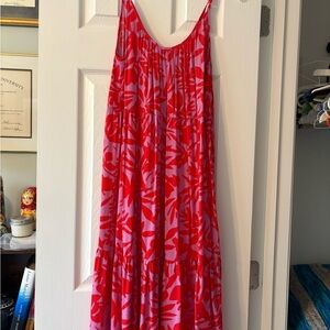 LOFT Red and Pink Floral Dress